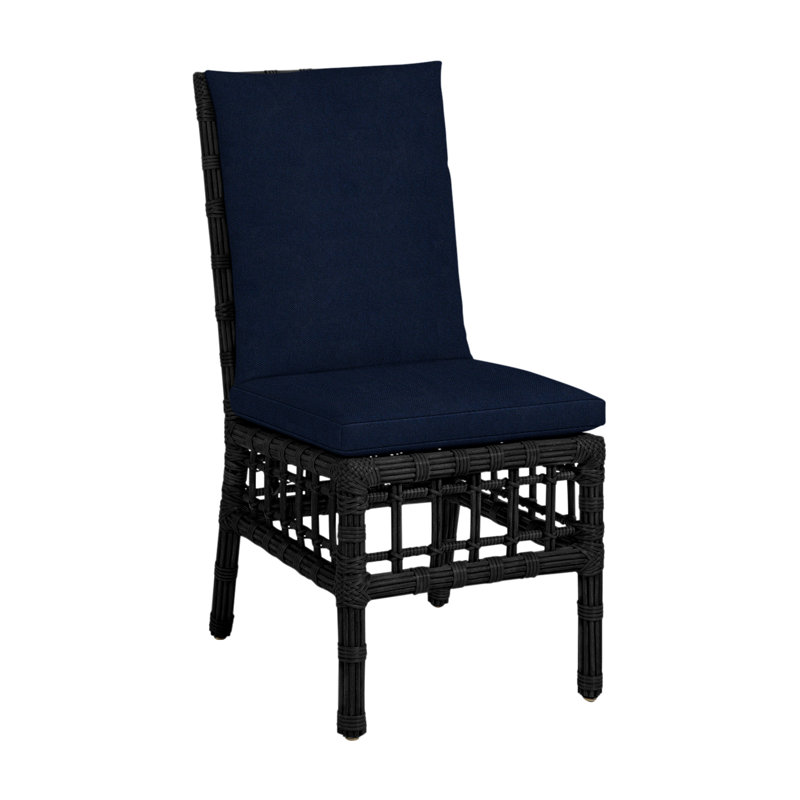 Newport Woven Side Chair - Onyx, No Welt, Cabana Stripe Midnight, Onyx