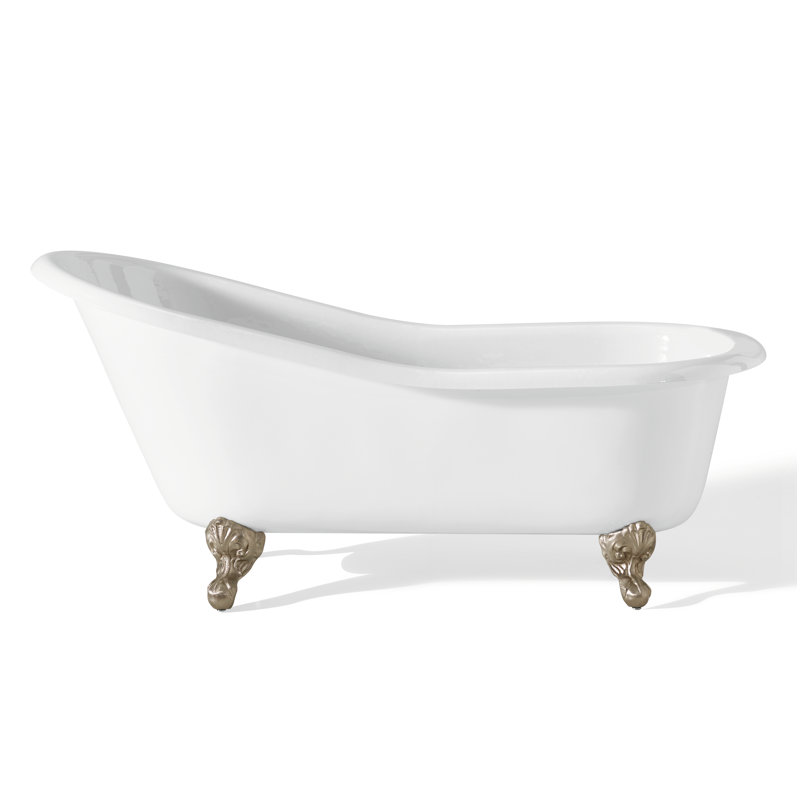 Jaqui 68'' L Soaking Bathtub, Brushed Nickel, White Interior with White Exterior