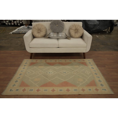 Tapis géométrique en laine tissé à la main Kilim 4 x 6