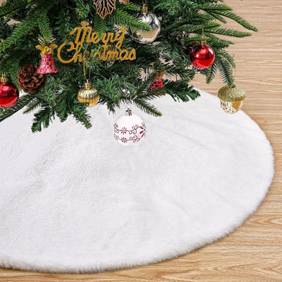 White Plush Faux Fur Christmas Tree Skirt – Soft Holiday Tree Base Mat & Festive Home Decor