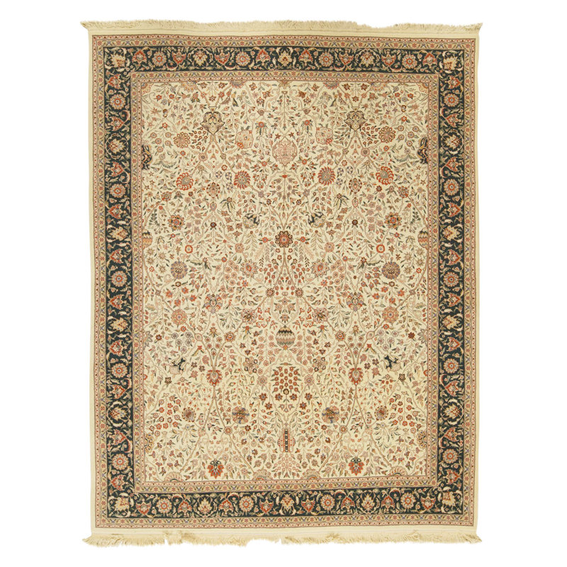 Tapis bleu marine et vin de haute qualité noué à la main