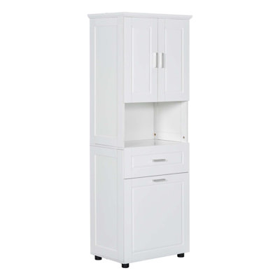 Tall Bathroom Cabinet With Laundry Basket,Large Storage Space Tilt-Out Laundry Hamper And Upper Storage Cabinet