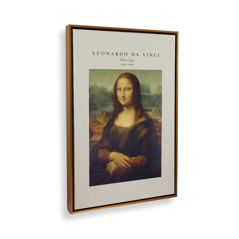 La Joconde de Léonard de Vinci v2, H 36,75 po x l 24,75 po x P 1,75 po, Cadre flottant or poli