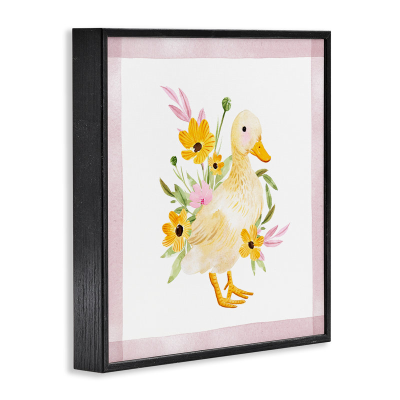 «Duck & Yellow Daisies», estampe numérique par Enya Todd, Giclée encadrée noir minuit, H 24 po x l 24 po