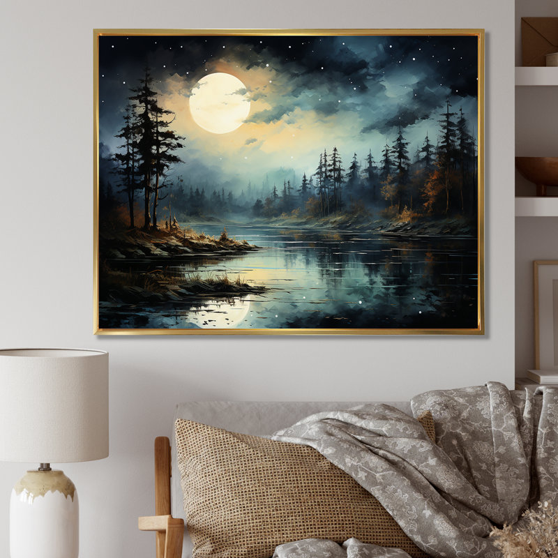 Magical Forest Moons Melody - Minimalisme, art mural, H 12 po x l 20 po x P 1 po, Cadre flottant doré