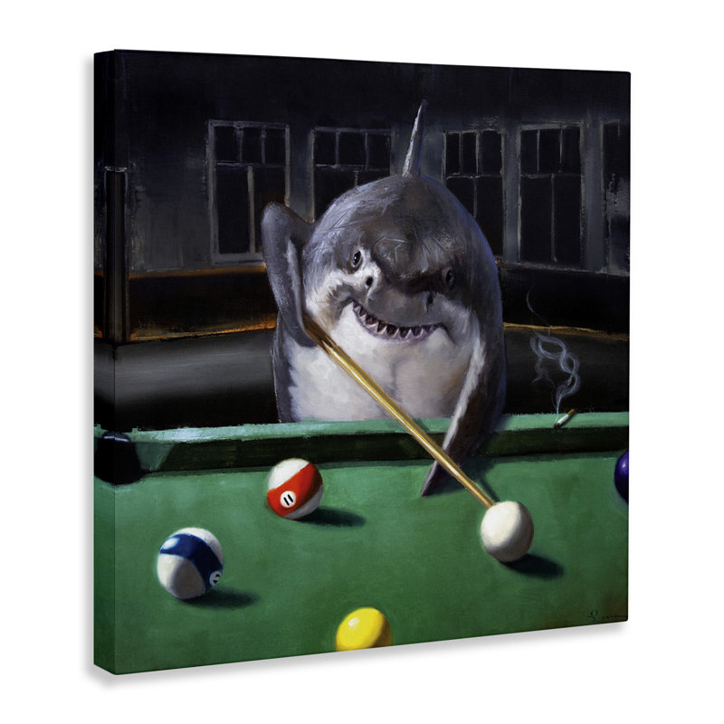 Pool Shark Funny Marine Animal Bar by Lucia Heffernan - Graphic Art, 24" H x 24" W