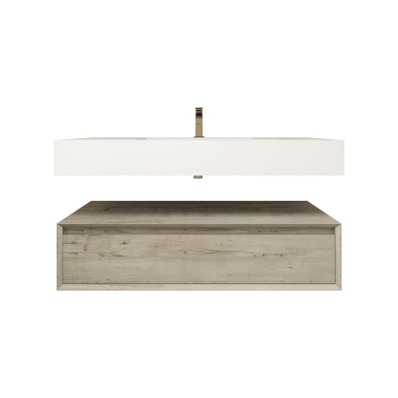 Alysa 42" Wall-Mounted Single Bathroom Vanity Set, White Oak