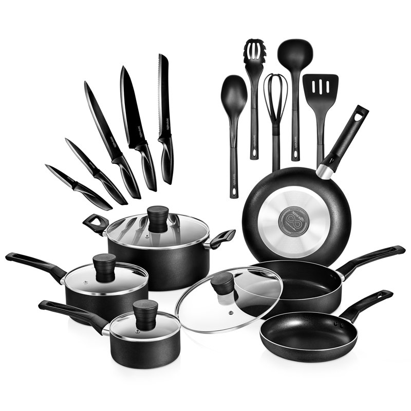 20 - Piece Non-Stick Aluminum Cookware Set, Black