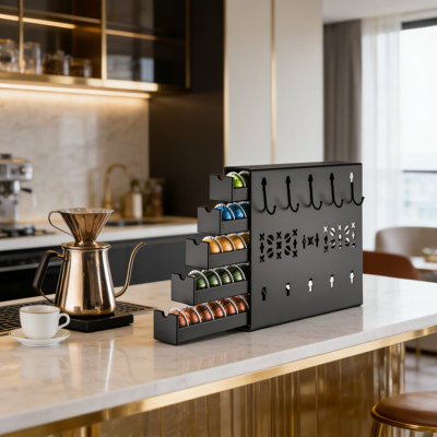 Nespresso Vertuo Pod Holder And Organizer, Wall Mounted Or Desktop Coffee Capsule Storage Rack With 50 Capsule Capacity And S-Hooks For Kitchen Or Office