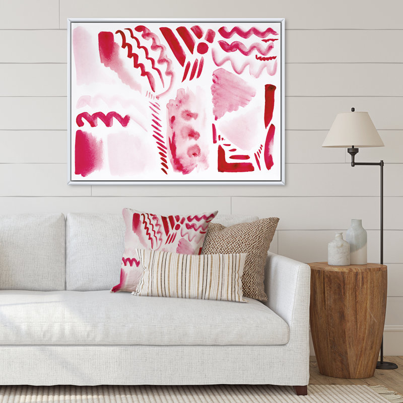 Éléments graphiques rétro en orange et rouge II - peinture sur toile, H 24 po x l 32 po, Cadre photo blanc