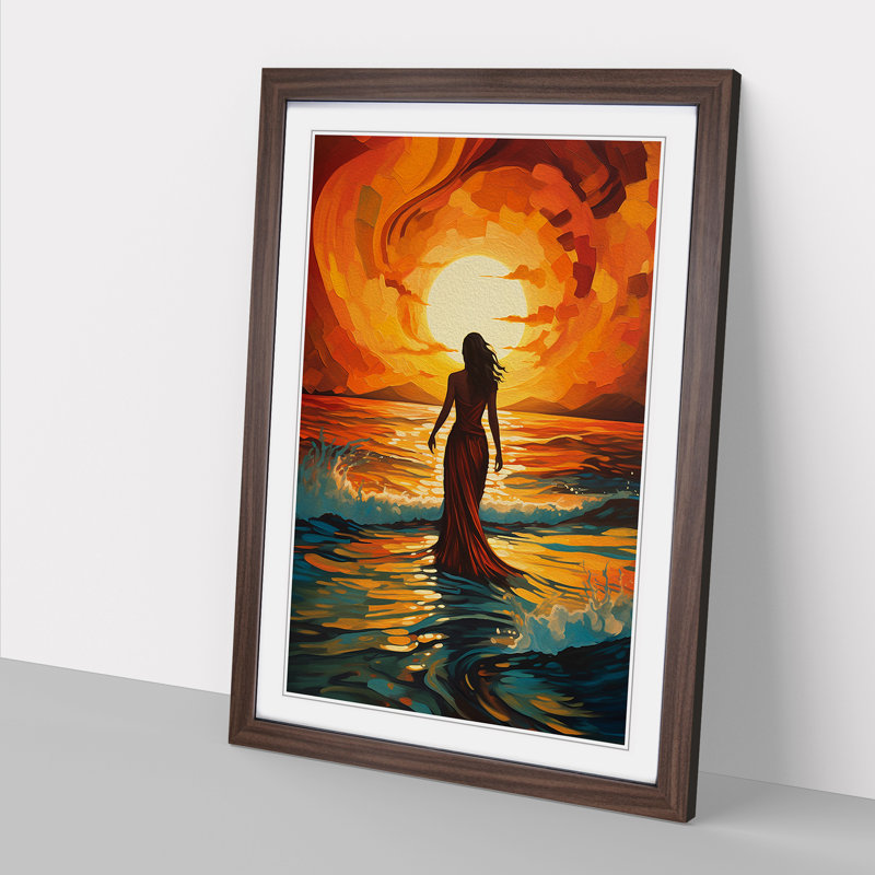 Art Deco Sunset Action Painting Framed Print, 34cm H x 25cm W, Walnut Framed