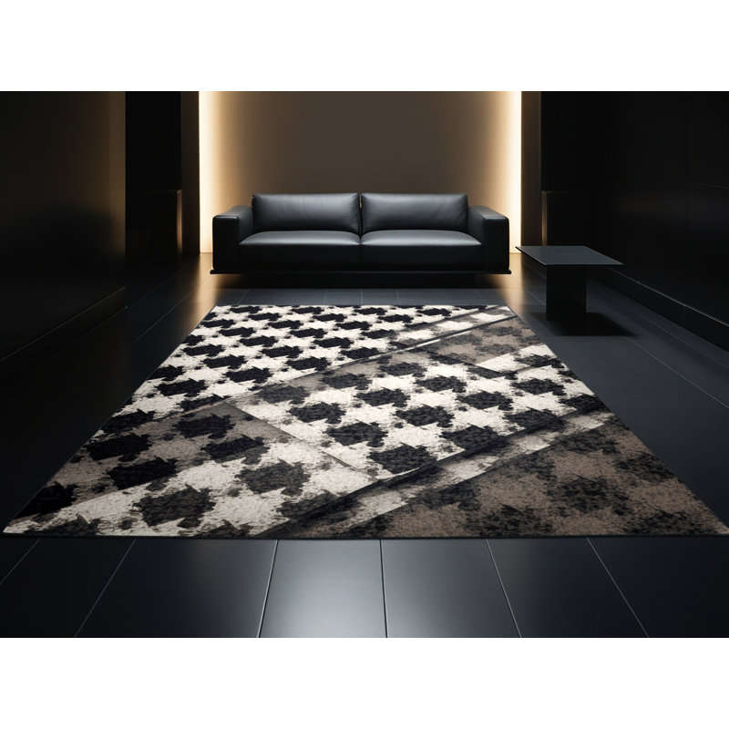 Soft Plush Earls Preppy Checkered Area Rug in Gray – Black Binding, 8x12