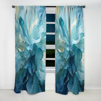 Aqua Blue And White Serenity Swirl IV - Spirals Abstract Blackout Curtain - 1 Panels