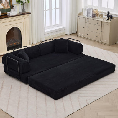 79" 4-in-1 Convertible Corduroy Sleeper Sofa Bed, Boneless Fixed Shape Floor Loveseat Couch with Matching Pillows, No Assembly Required Multi-Functional Lounge Furniture for Apartments & Living Rooms