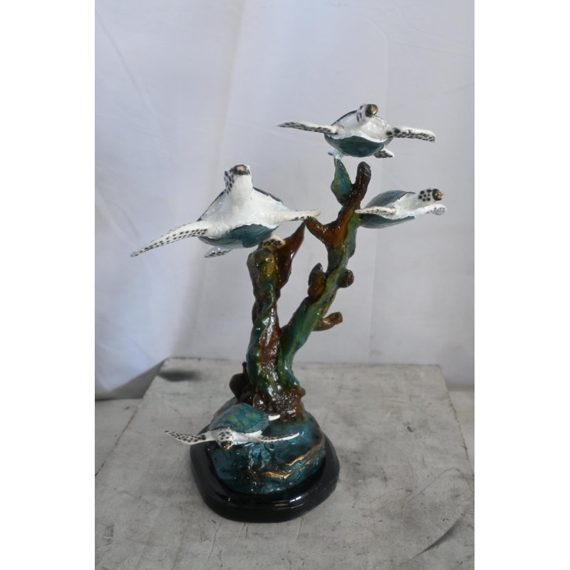 Sculpture de quatre tortues de mer en bronze 18 po x 11 po x 24 po H