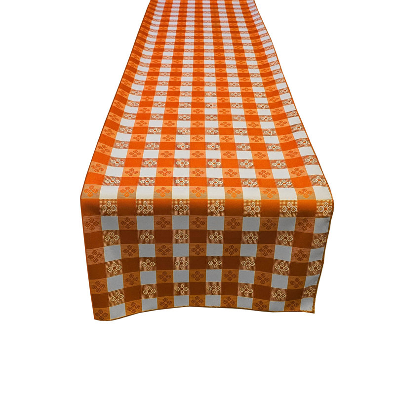 Poplin Tavern Gingham Checkered Polyester Table Runner, 108" L x 12" W, Orange