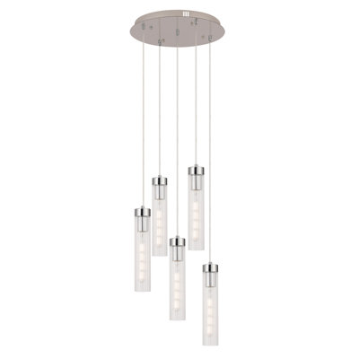 Beau luminaire suspendu 5 lumières à abat-jour cylindrique nervuré 5 lumières