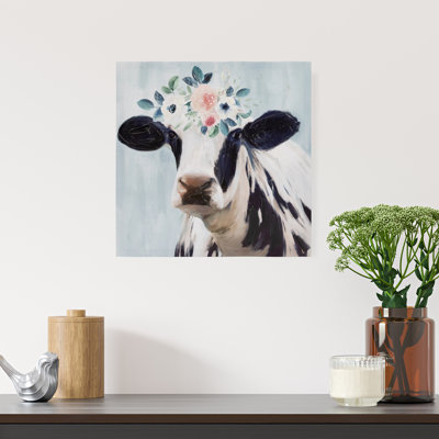 Vache avec des fleurs, reproduction d'art sur toile