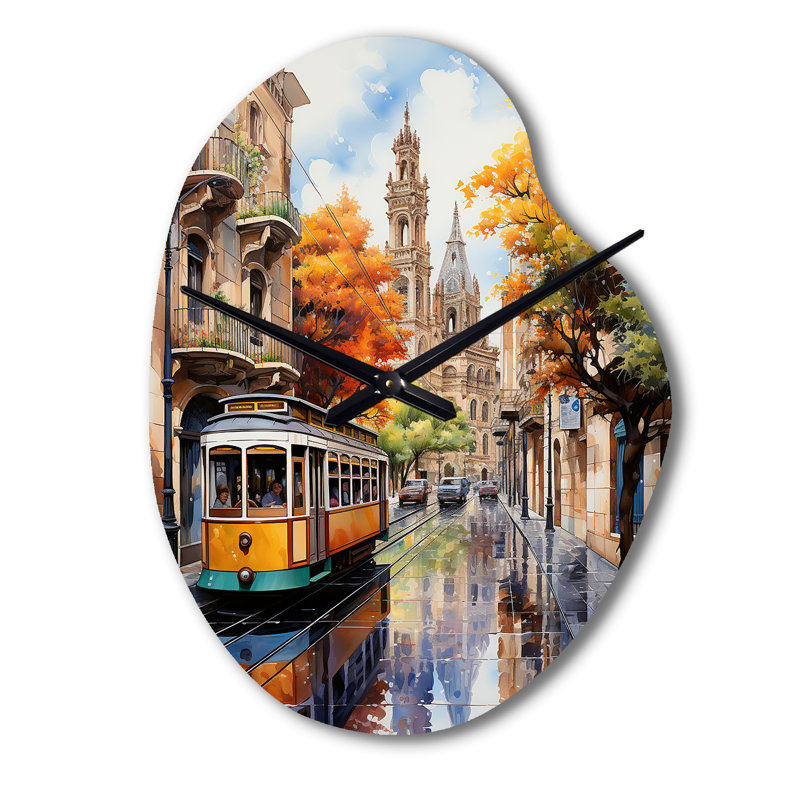 Sinica, Espagne, rues colorées de Barcelone - Espagne, horloge murale asymétrique en métal, Petit