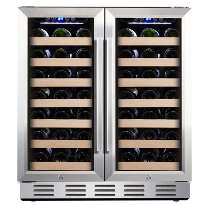 Kalamera Dual Zone 30.5'' Built-In 66 Bottle Wine Refrigerator with French Doors
