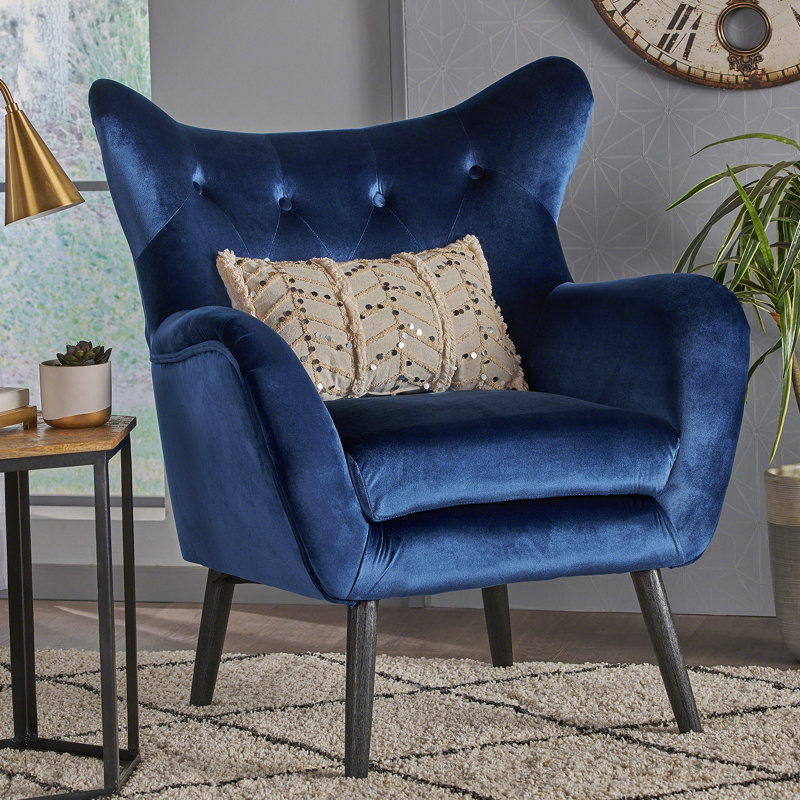 Chaise avec accoudoirs en velours Mid-Century, Marine, Noir