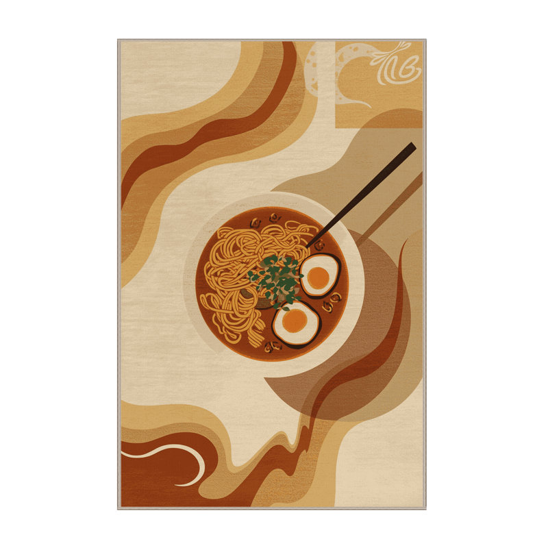 Tapis brun moelleux et moelleux à motif de bols doux et moelleux Paramus Ramen, 8x10