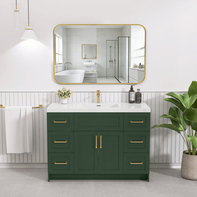48" W X 21.5" D X 33.44" H Freestanding Green Bathroom Vanity Cabinet without Top Stand Alone Modern Bathroom Cabinet Unassembled with Brushed Gold Handles