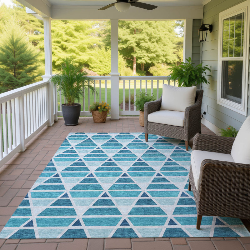 Machine Washable Indoor/Outdoor Chantille ACN2734 Geometric Rug, Teal, 9' x 12'