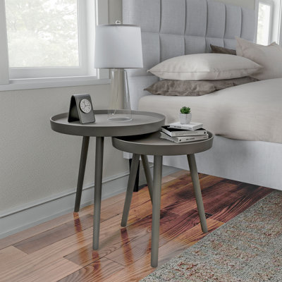 Lavish Home 2-Piece Nesting Side Table Set with Tray Tops, Gray