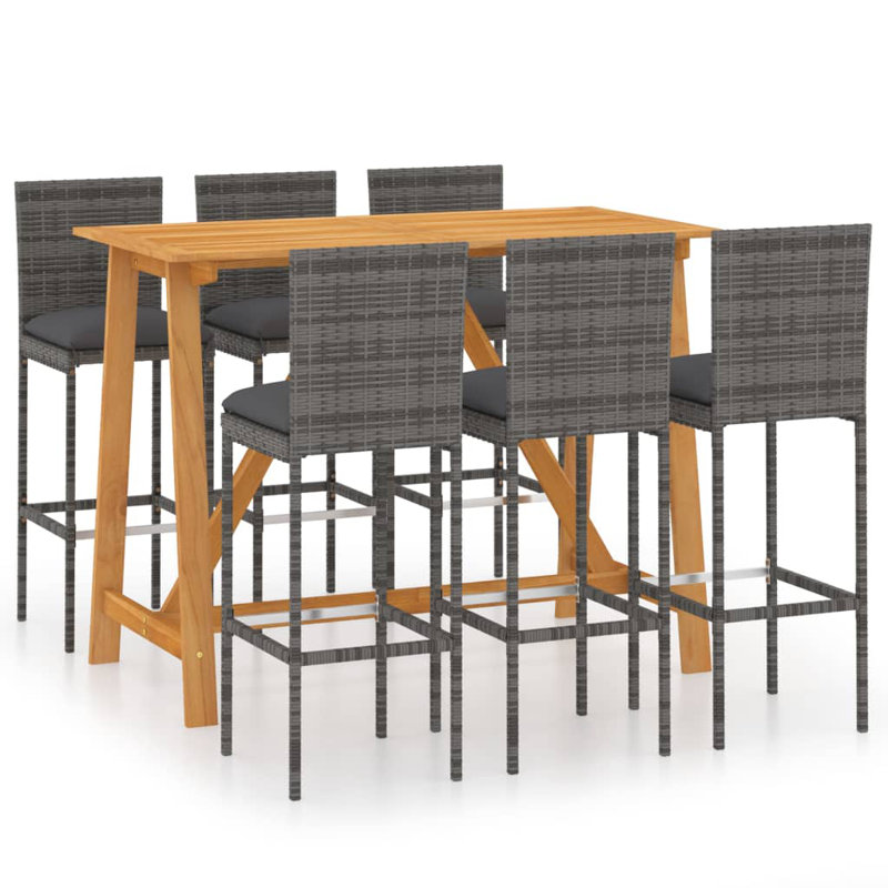 Sham Rectangular 6 - Person 55.1" Long Bar Height Dining Set, Gray Frame/Gray Cushion, 6