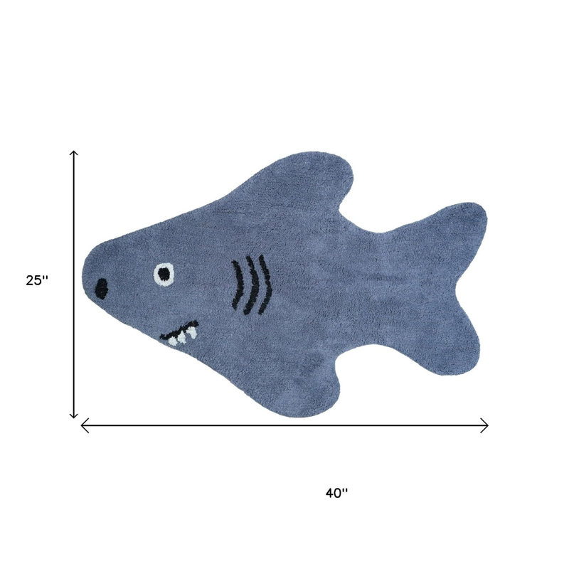 2' X 4' Dark Blue And White Shark Youthful Washable Area Rug