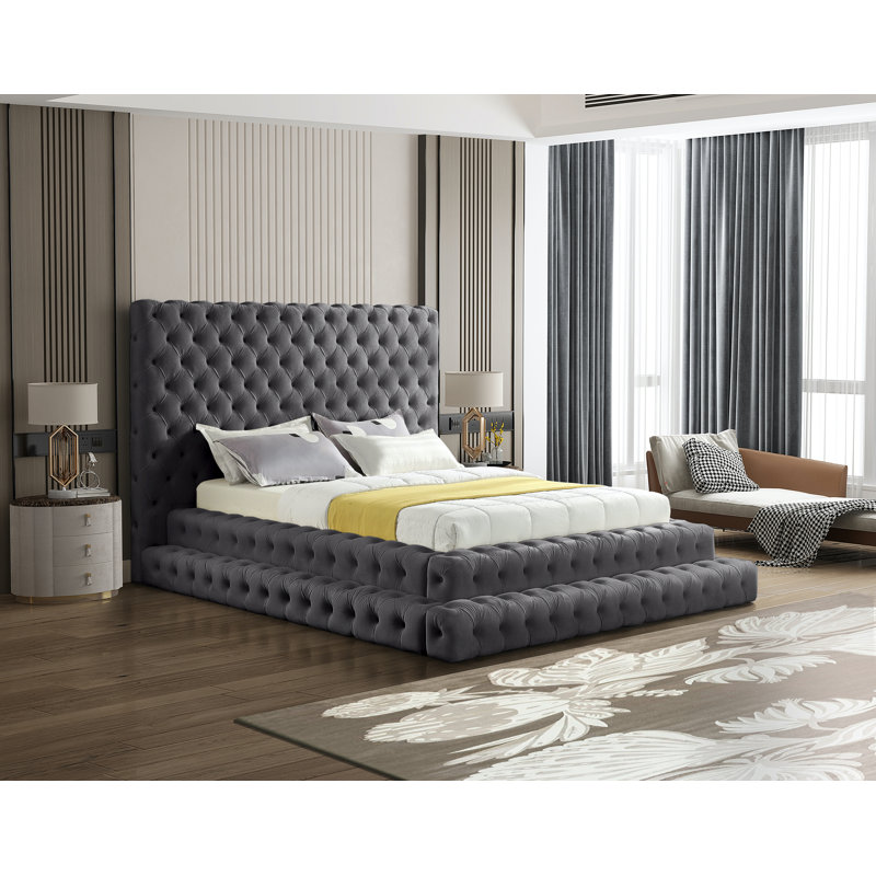 Lit en velours Dymphia Revel, Grand, Velours gris