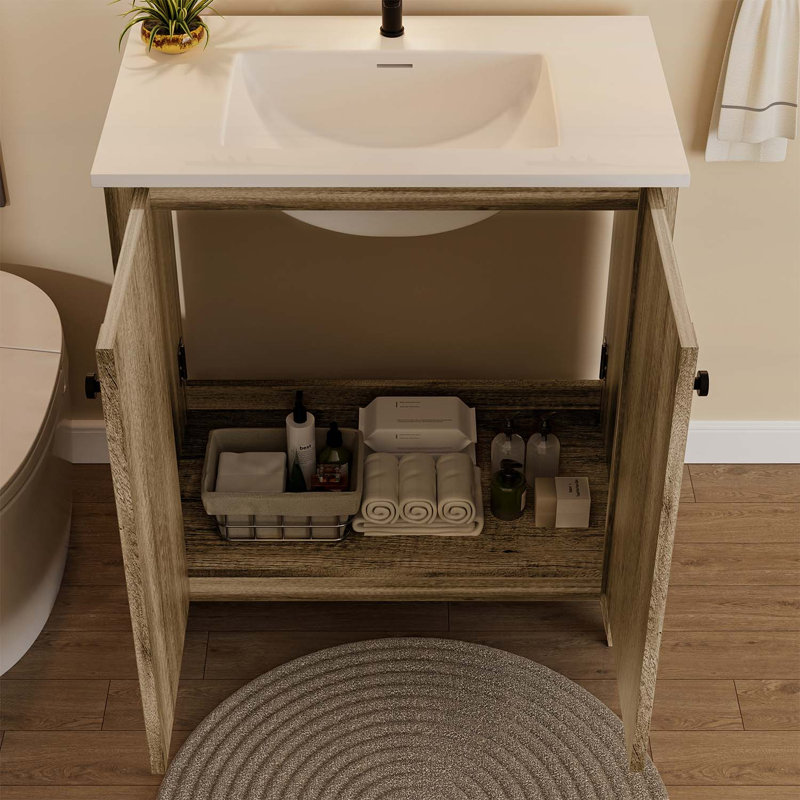 Armoire de plancher pliante 30 po avec lavabo en céramique, Gris antique