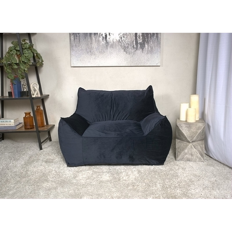 Velveteen Bean Bag Chair With Armrests, Midnight Blue Velvet, 30.11" H x 40.11" W x 40.11" D