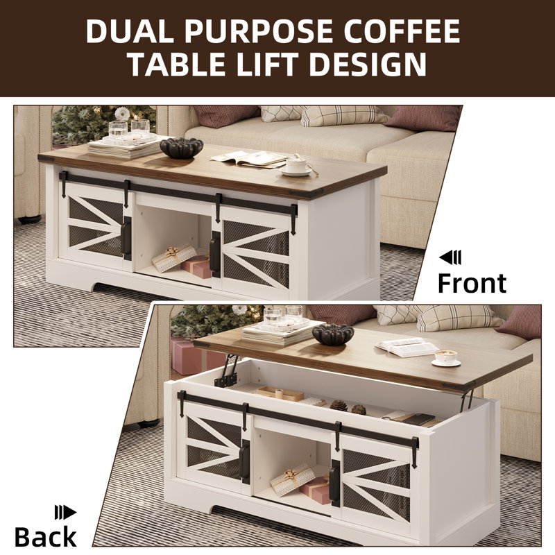 Lift Top Coffee Table with Storage, Natural Wood
