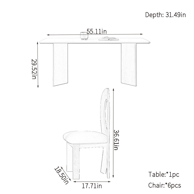 Modern simple rock plate dining table sets, 29.52"H x 55.11"L x 31.49"W