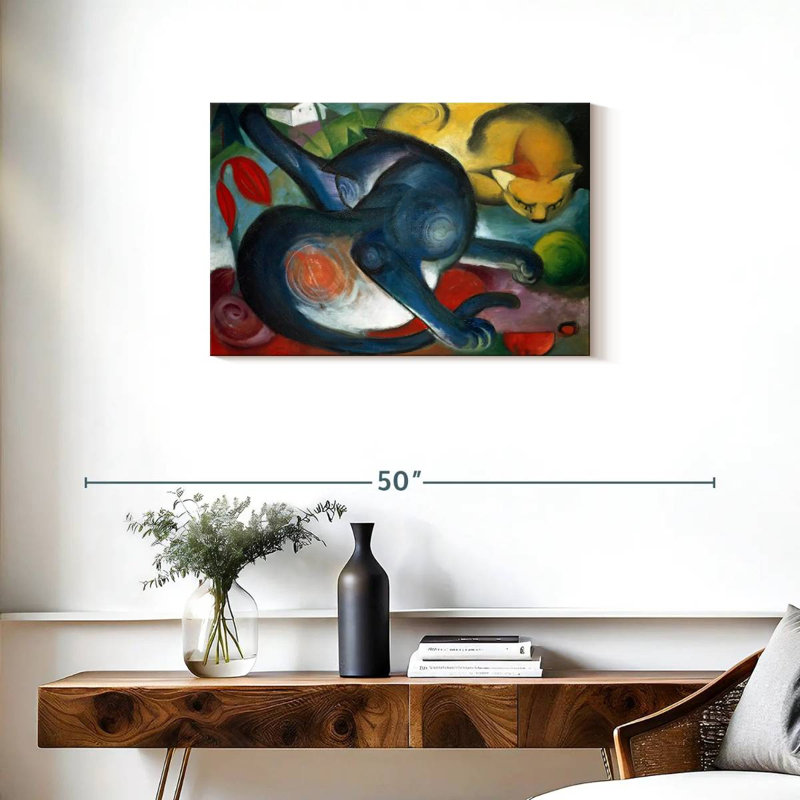 Brampt Two Cats Blue And Yellow 1912, 20" H x 30" W