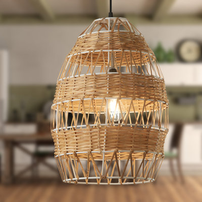 Luminaire suspendu en rotin et en métal 1 lumière l 12,75 po Okmulgee