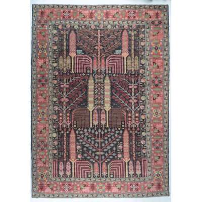 Tapis foncé foncé avec arbre de vie 10 x 14 | Tapis afghan en laine noué à la main Bakhshayesh | Tapis de jardin tribal rose et vert | Grand salon Carpe