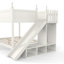 Lit superposé double avec glissière, tablettes et échelles de rangement, lit superposé pour enfants en bois massif, conception à profil bas, beige-131642262