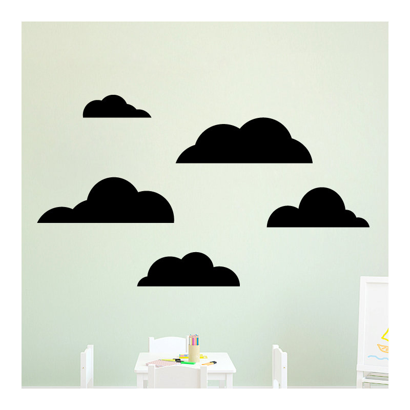 Ensemble de 5 décalcomanies murales cloud, Noir