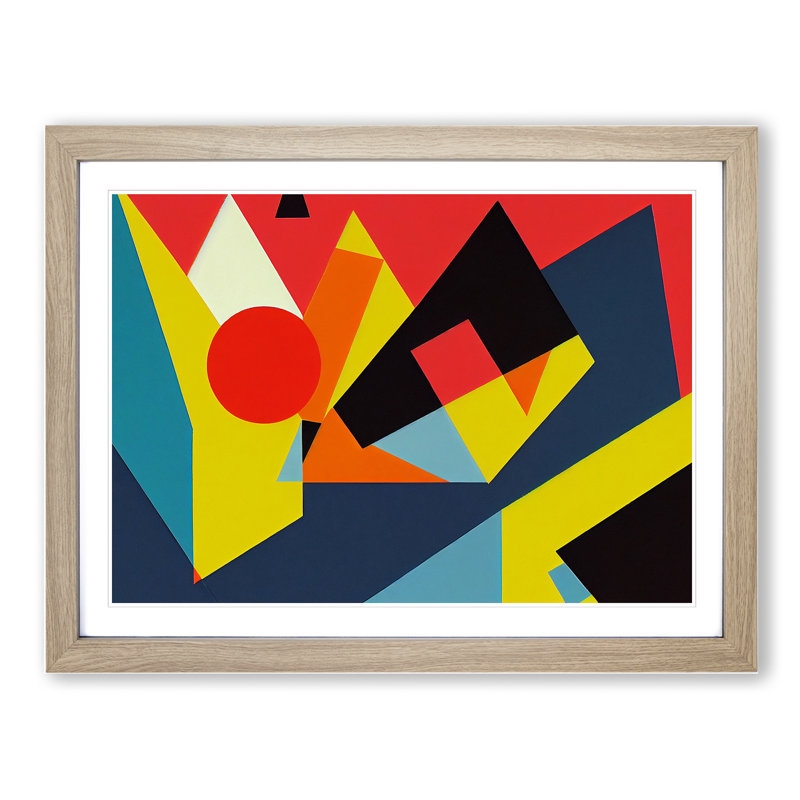 Art Suprematism Vol.1 Abstract 1 Piece Single Picture Frame Wall Art, 25cm H x 34cm W x 2cm D, Oak Framed