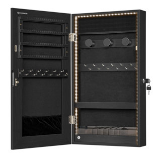 Armoire à bijoux noire de 26 pouces avec lumières DEL et compartiment secret - un cadeau parfait pour toute occasion