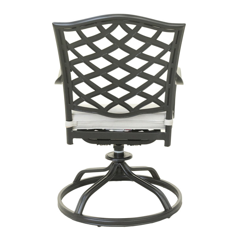 Ensemble de salle à manger 5 pièces en aluminium avec 4 chaises berçantes pivotantes en aluminium argenté, Blanc