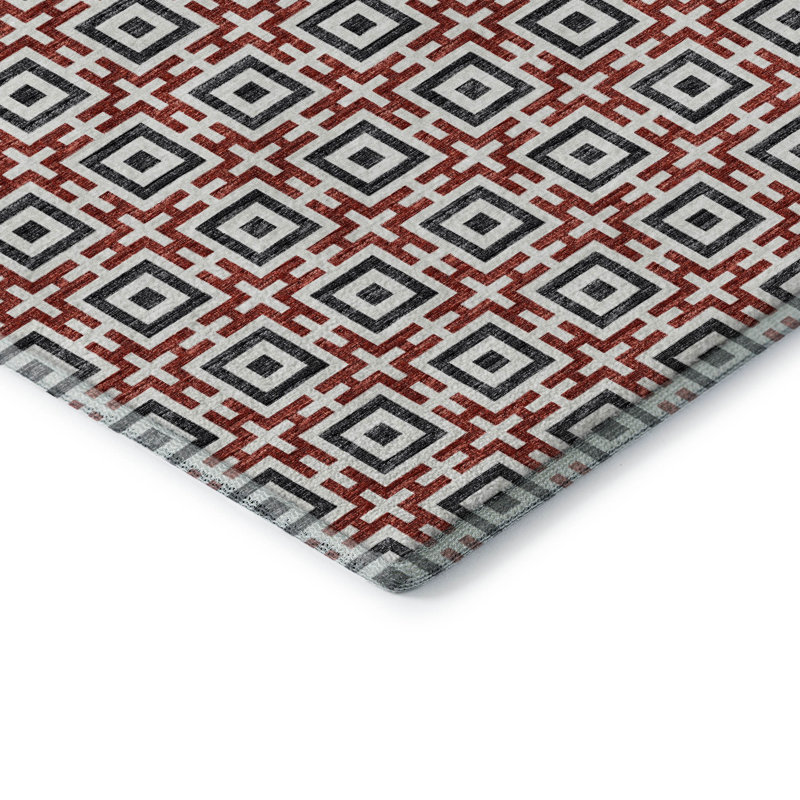 Premium Machine Washable Vaseem AMF139 Red Rug, Rectangle 3' x 5'