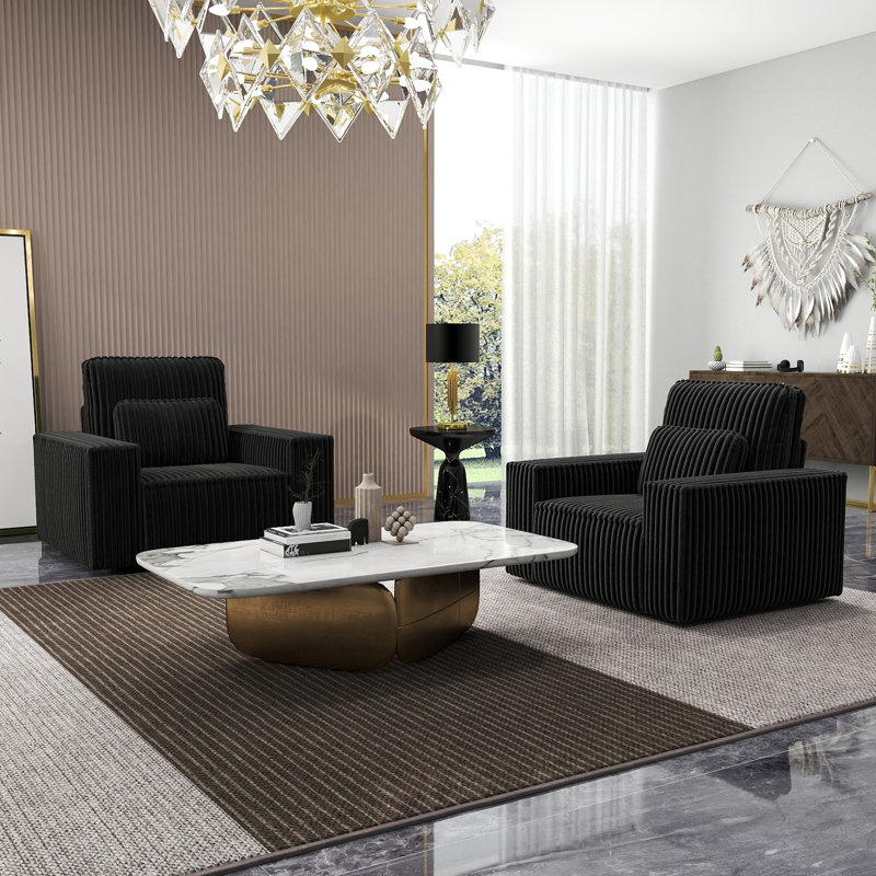 Ensemble de canapés combinés en éponge Corduroy, convenant aux salons, Noir