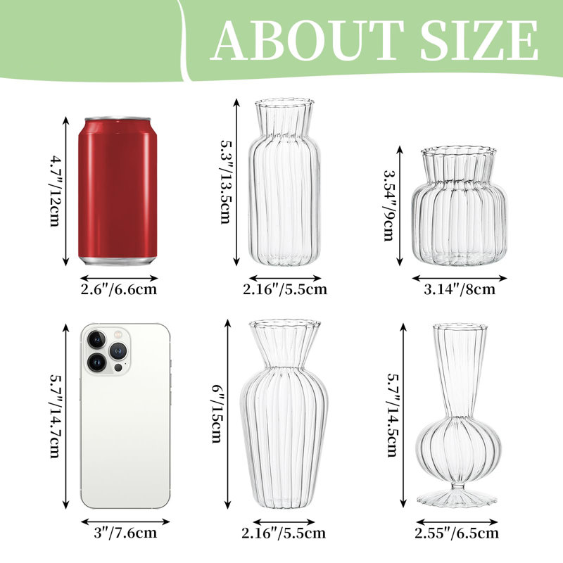 Ensemble de vases modernes en verre transparent: 4 petites petites pièces centrales de vases faites à la main