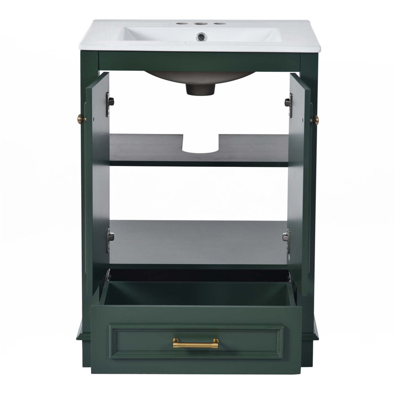 Meuble-lavabo 24 po avec lavabo en céramique, Vert, Doré