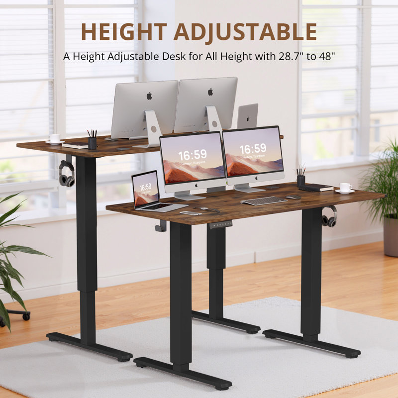 55 X 24 In. Electric Adjustable Height Rising Standing Desk With Splice Board, 2 Hook And Wire Hole