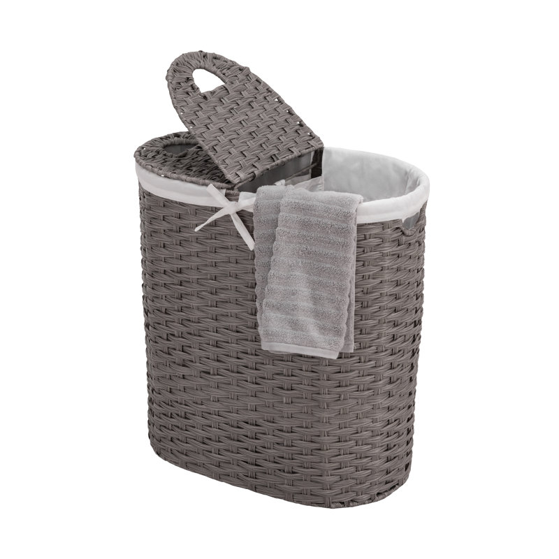Handwoven Double Lidded Oval Hamper Sorter, Gray